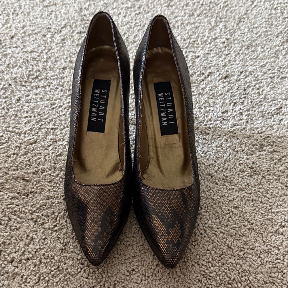 Stuart Weitzman Textured Brown Heels